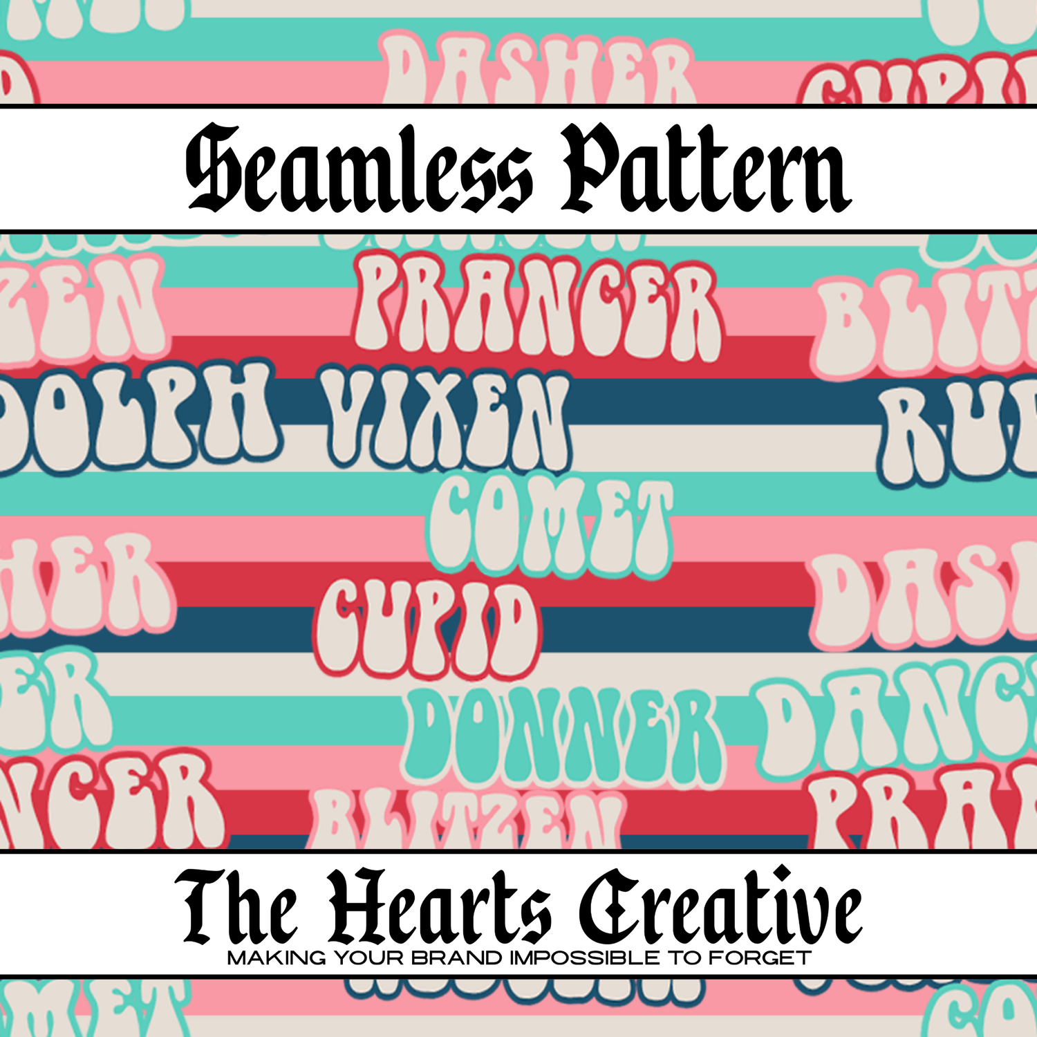 Holiday seamless patterns with Western and festive designs for fabric printing, bows, and handmade products by The Hearts Creative