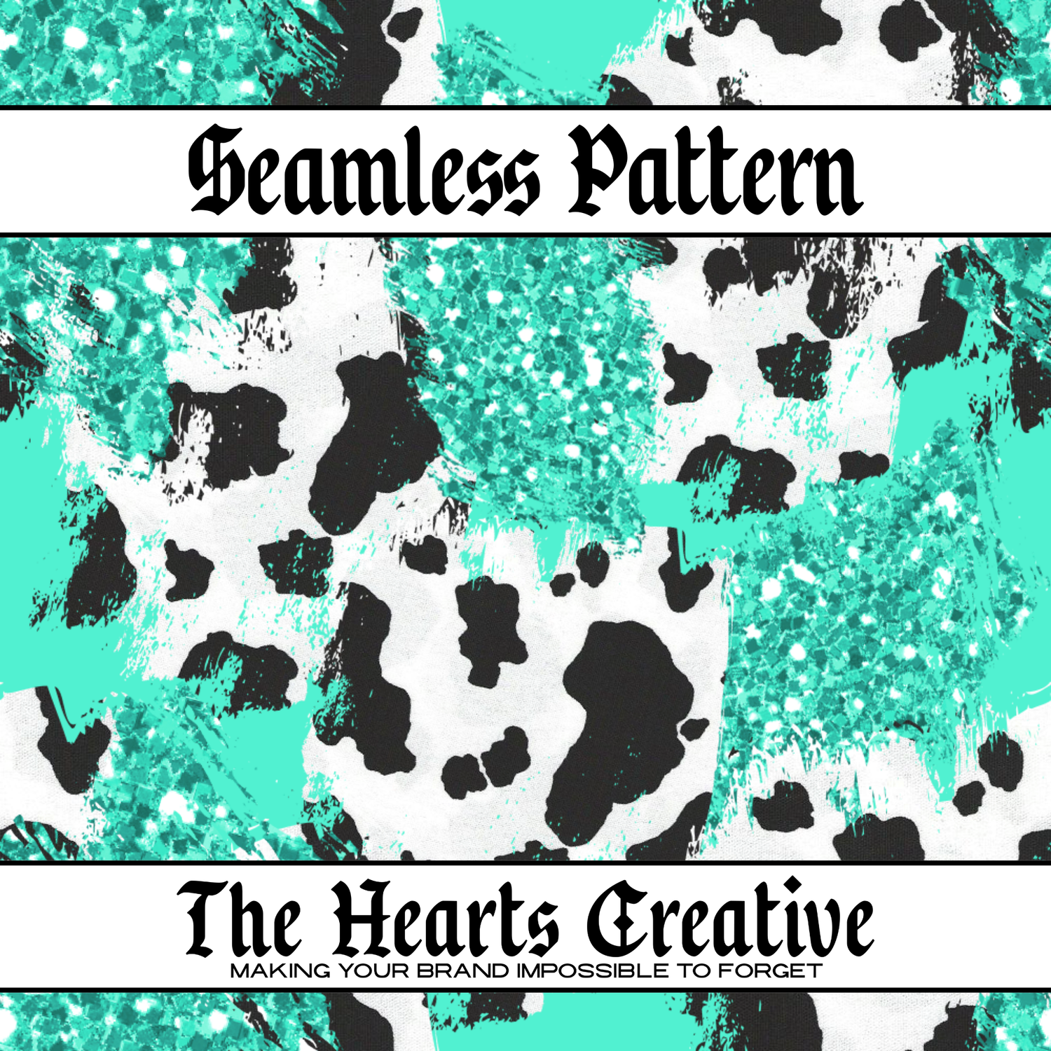 Cowhide and cow print seamless patterns for fabric printing, bows, and Western-style products by The Hearts Creative