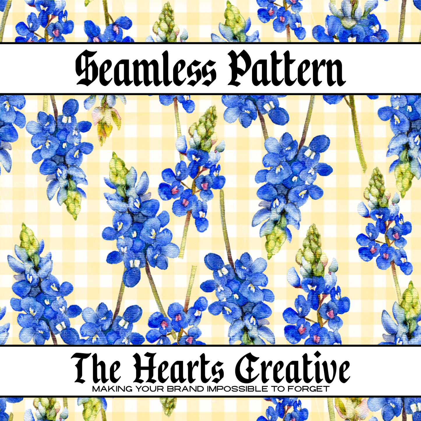 Yellow Plaid Bluebonnets Seamless Pattern