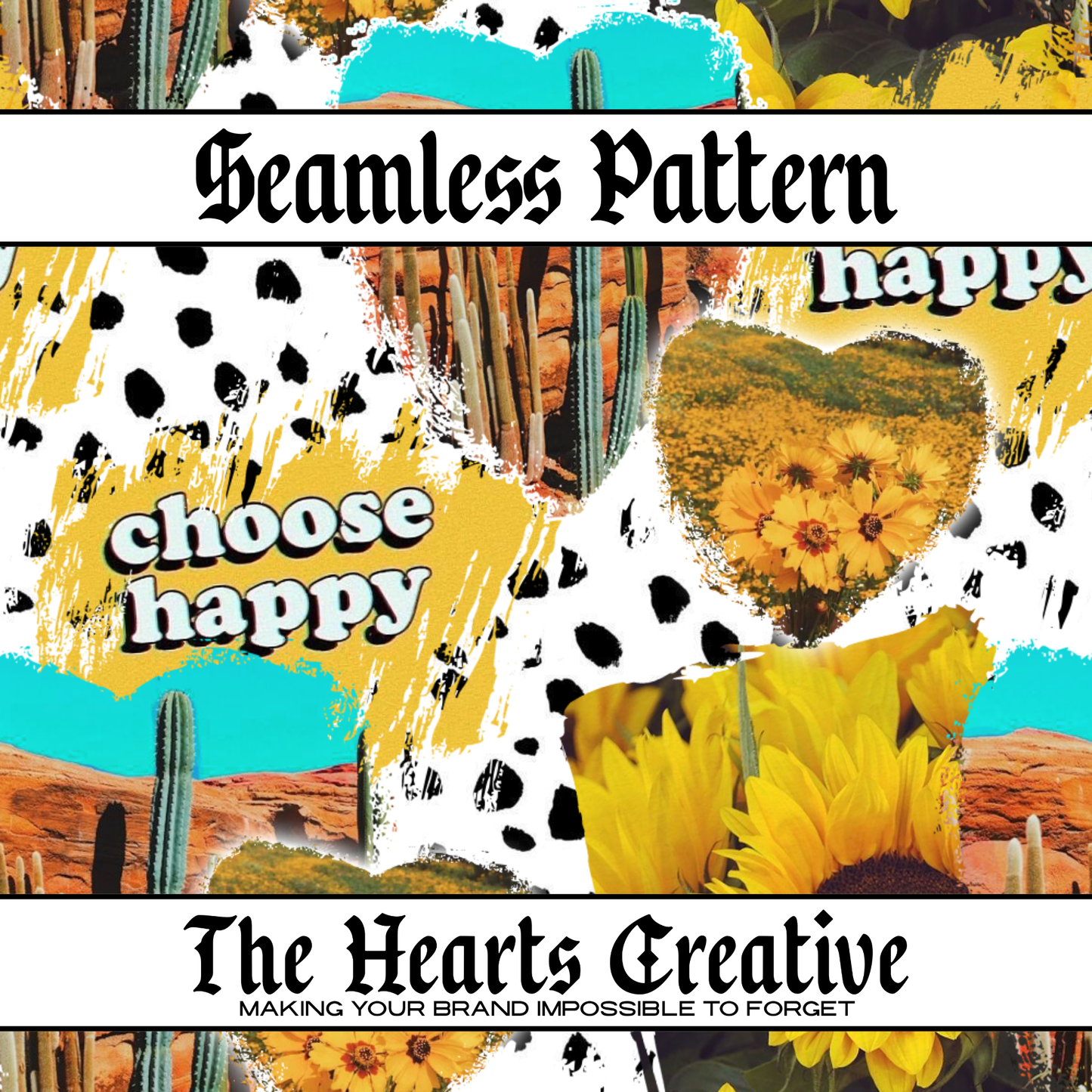 Choose Happy Collage Seamless Pattern