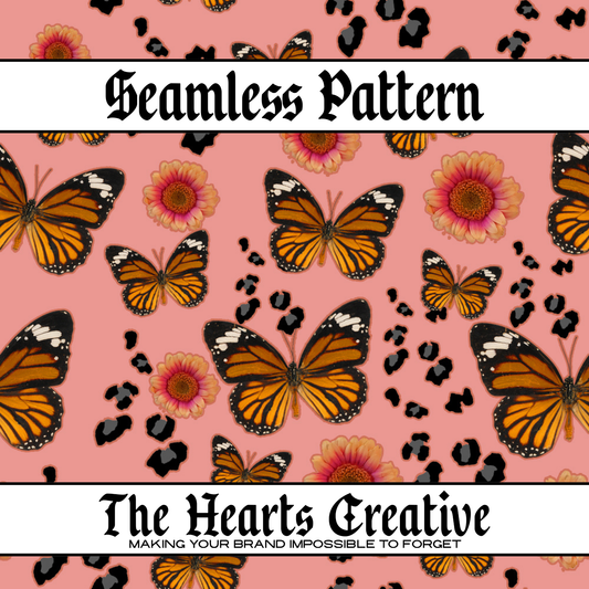 Pink Leopard Floral Butterfly Seamless Pattern