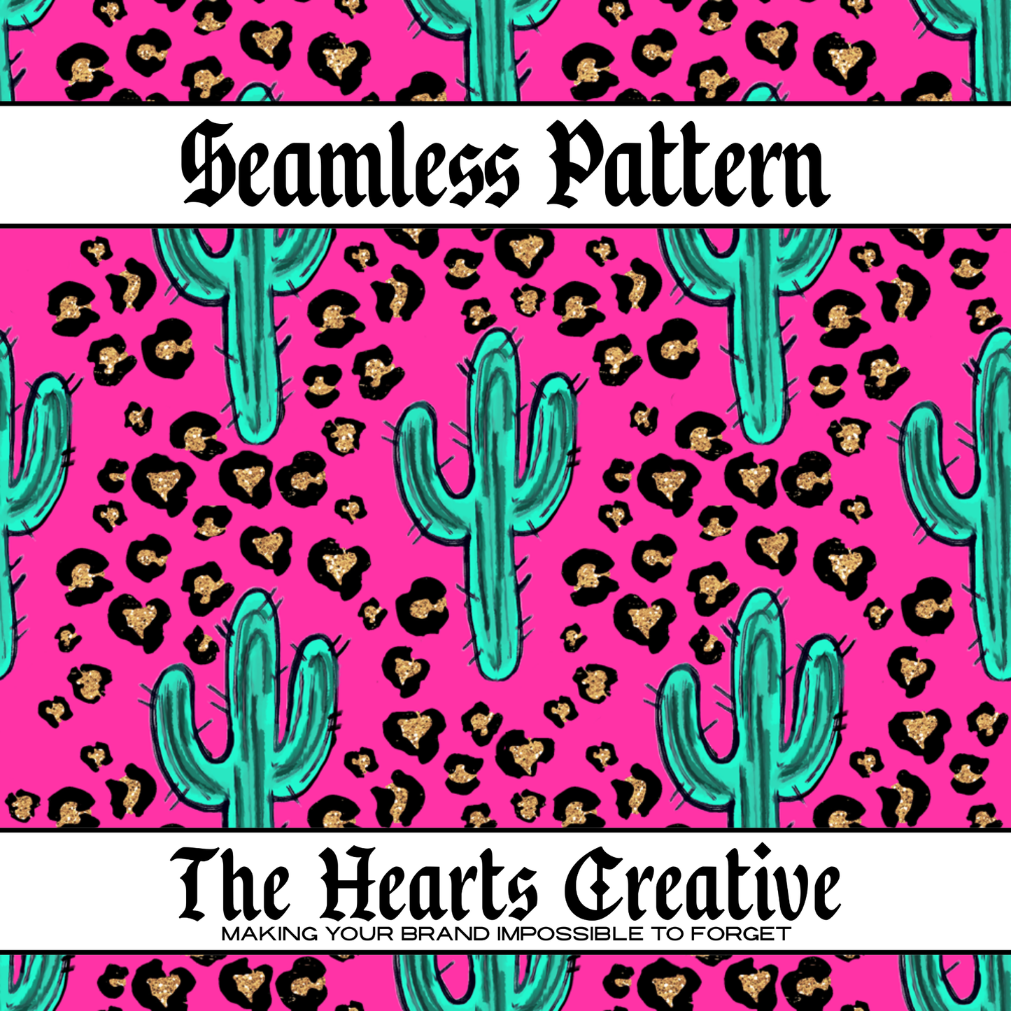 Cactus Glitter Leopard Seamless Pattern