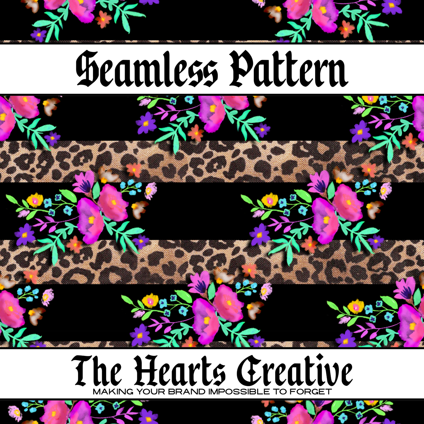 Leopard Floral Stripe Seamless Pattern