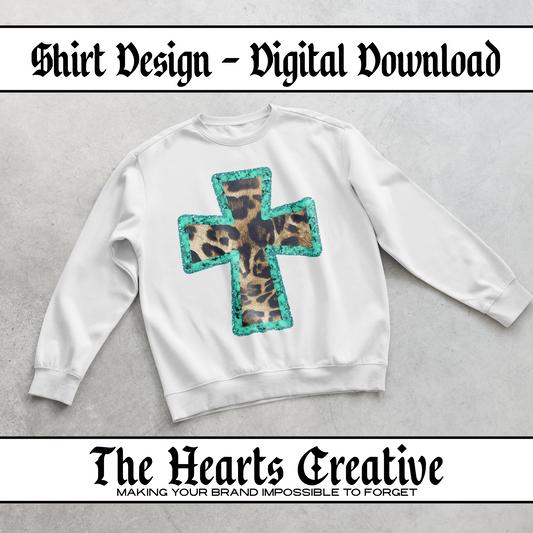 Leopard Turquoise Cross - Shirt Design - Digital Download