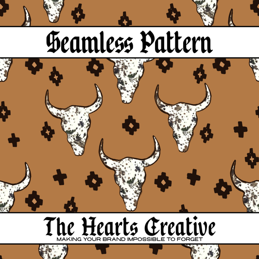 Cowhide Skull Aztec Seamless Pattern