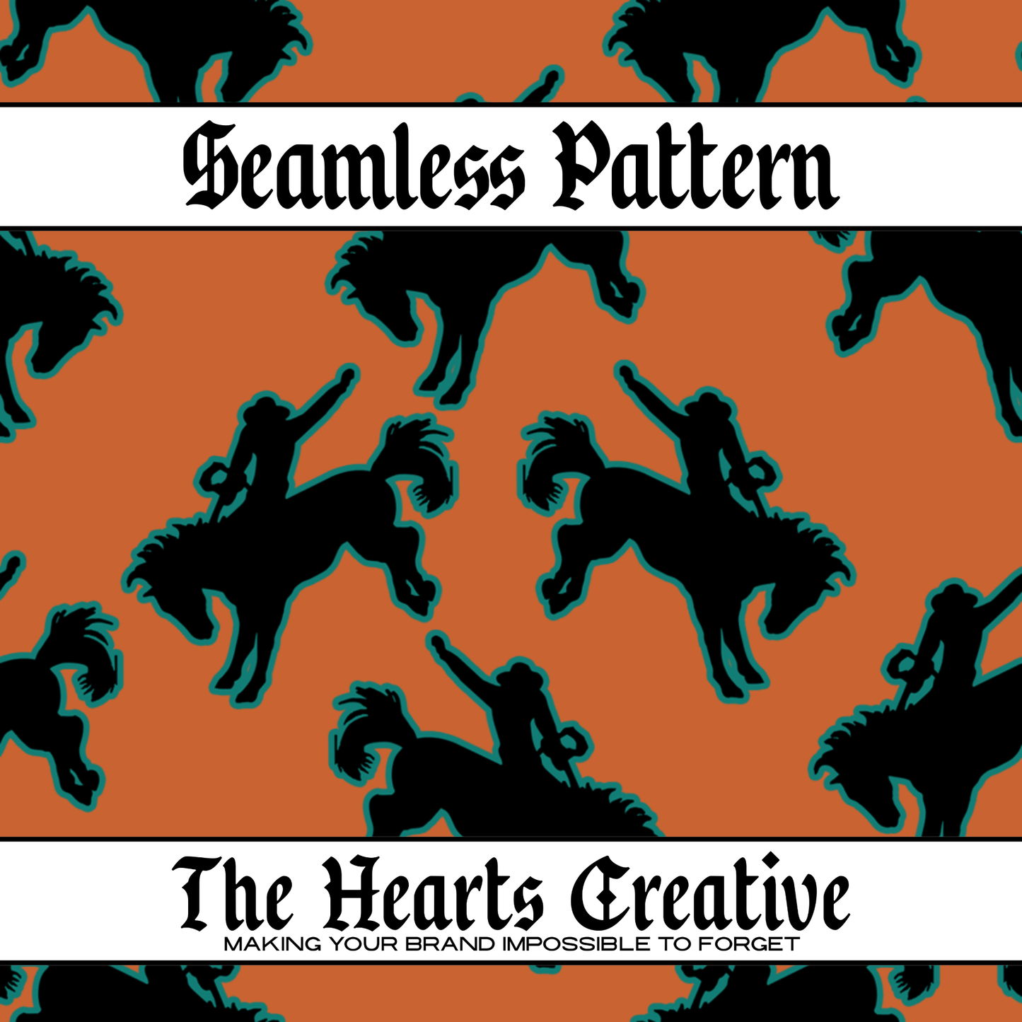 Orange Cowboy Bronc Seamless Pattern