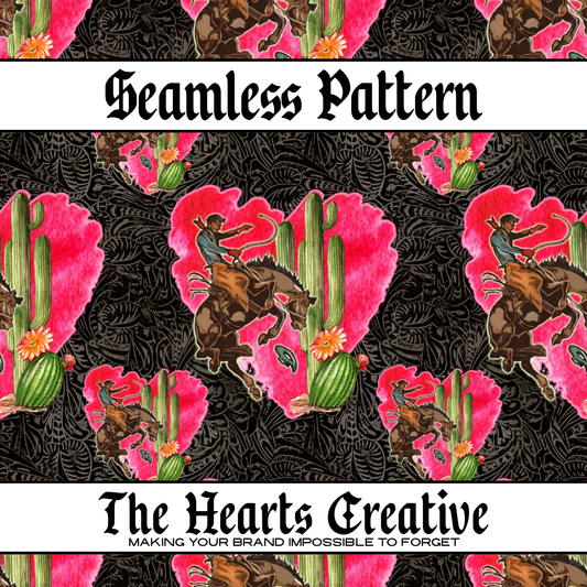 Cowboy Cactus Hearts Seamless Pattern