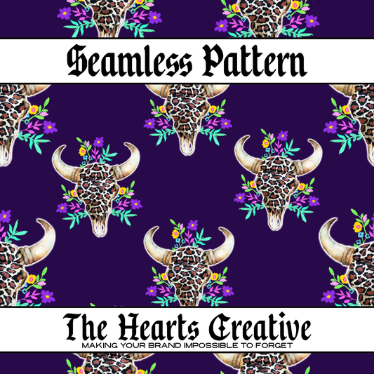 Purple Leopard Floral Skull Seamless Pattern