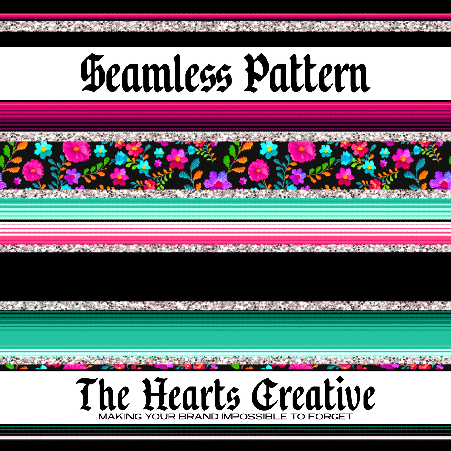 Turquoise & Pink Floral Serape Seamless Pattern