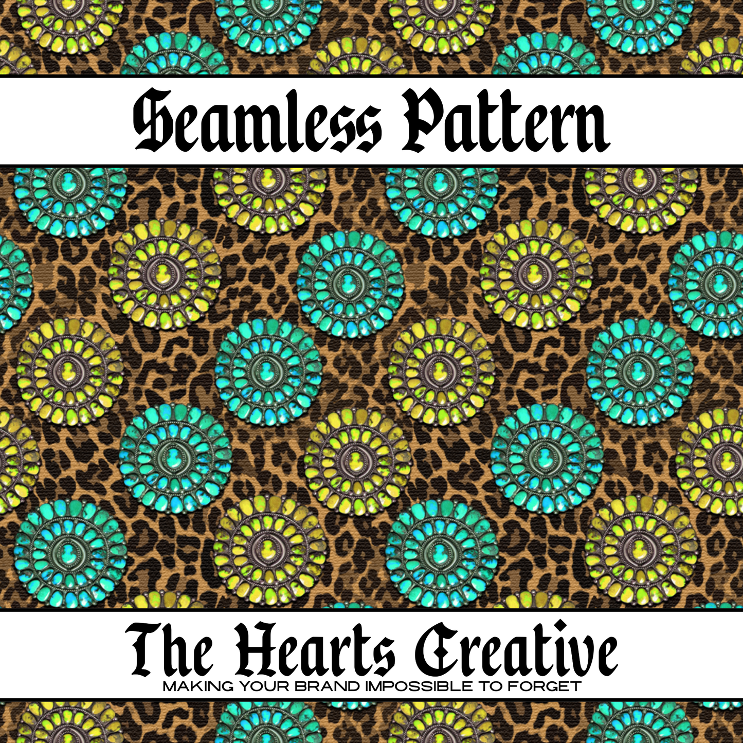 Turquoise Stone Stripe Leopard Seamless Pattern