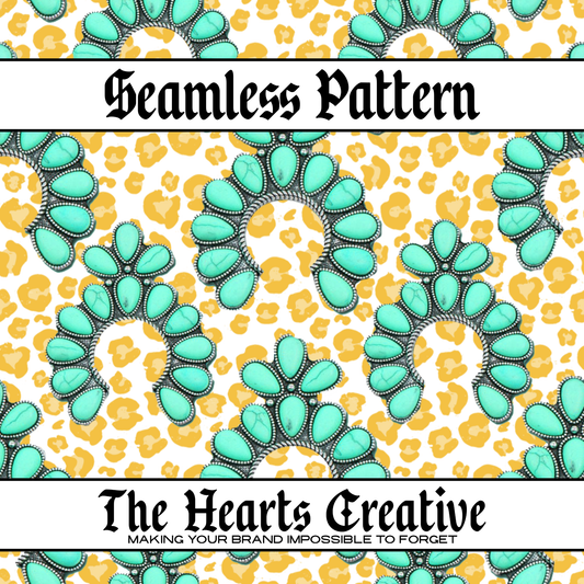 Turquoise Stone Yellow Leopard Seamless Pattern