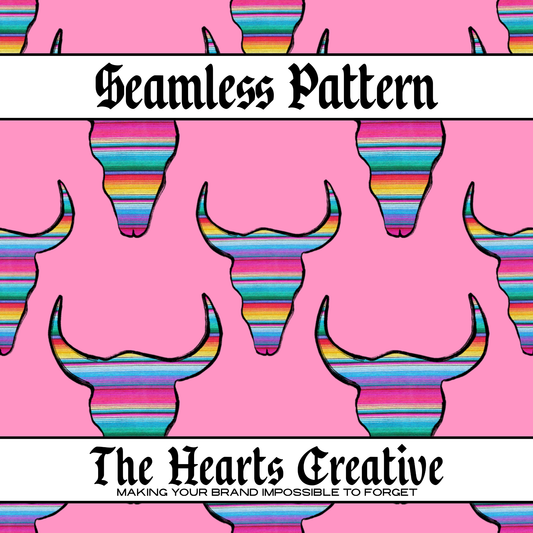 Pink Serape Skull Seamless Pattern