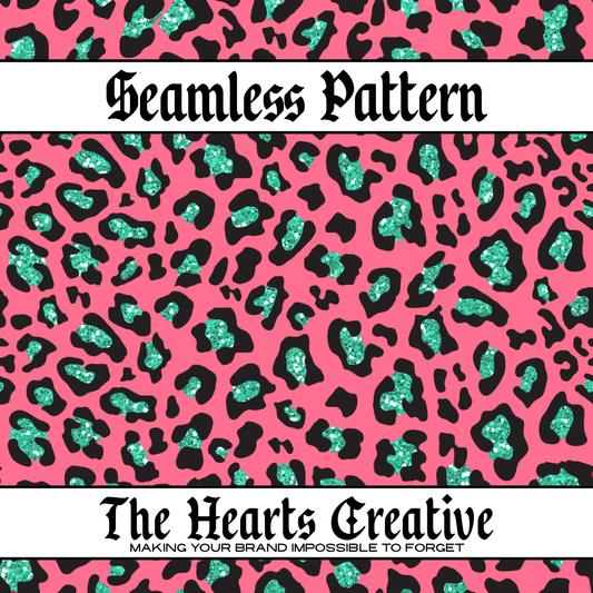 Pink & Turquoise Glitter Leopard Seamless Pattern