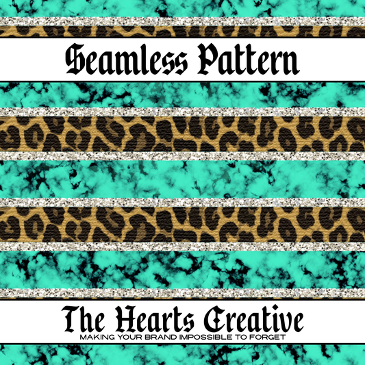 Turquoise Leopard Glitter Stripe Seamless Pattern