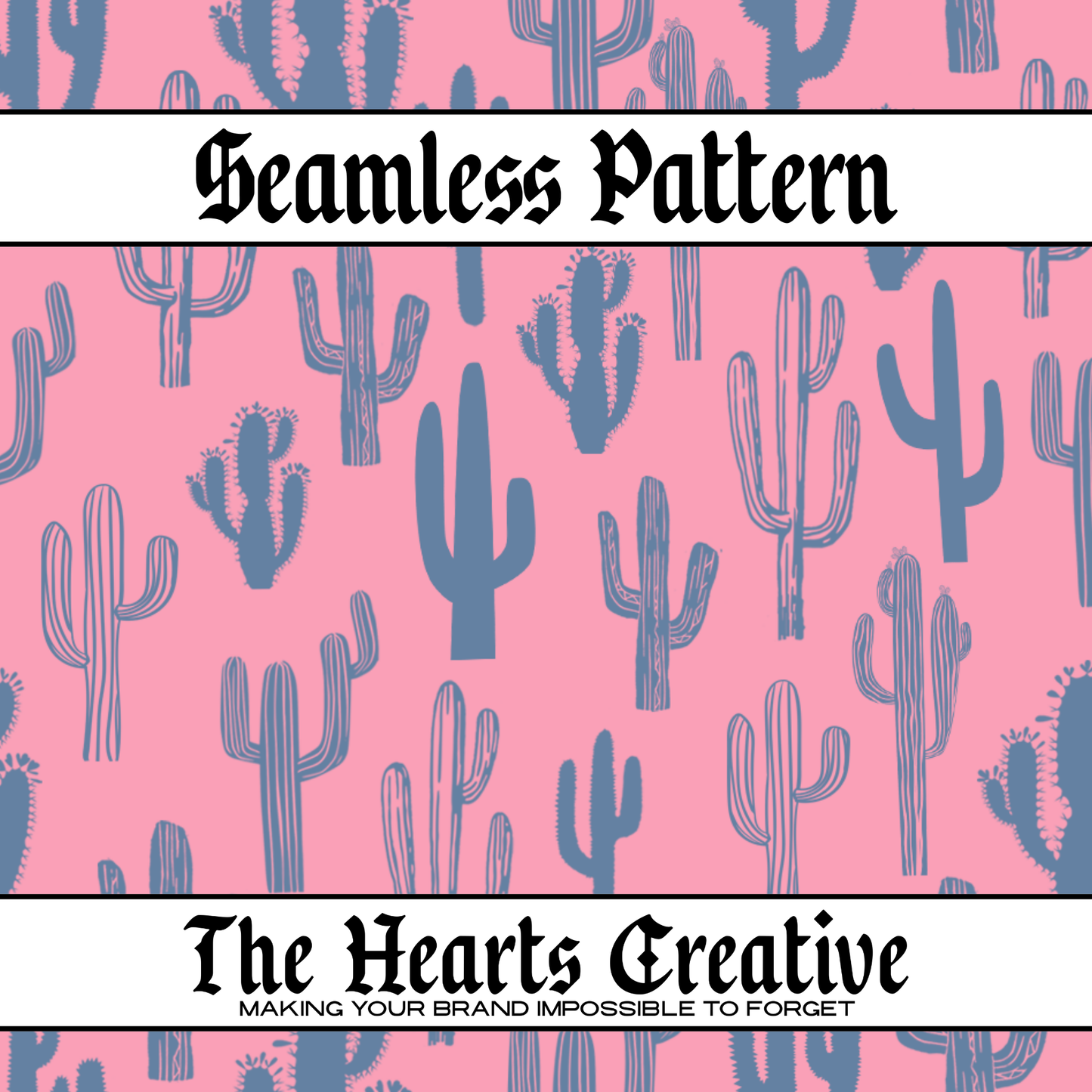 Pink & Navy Cactus Seamless Pattern