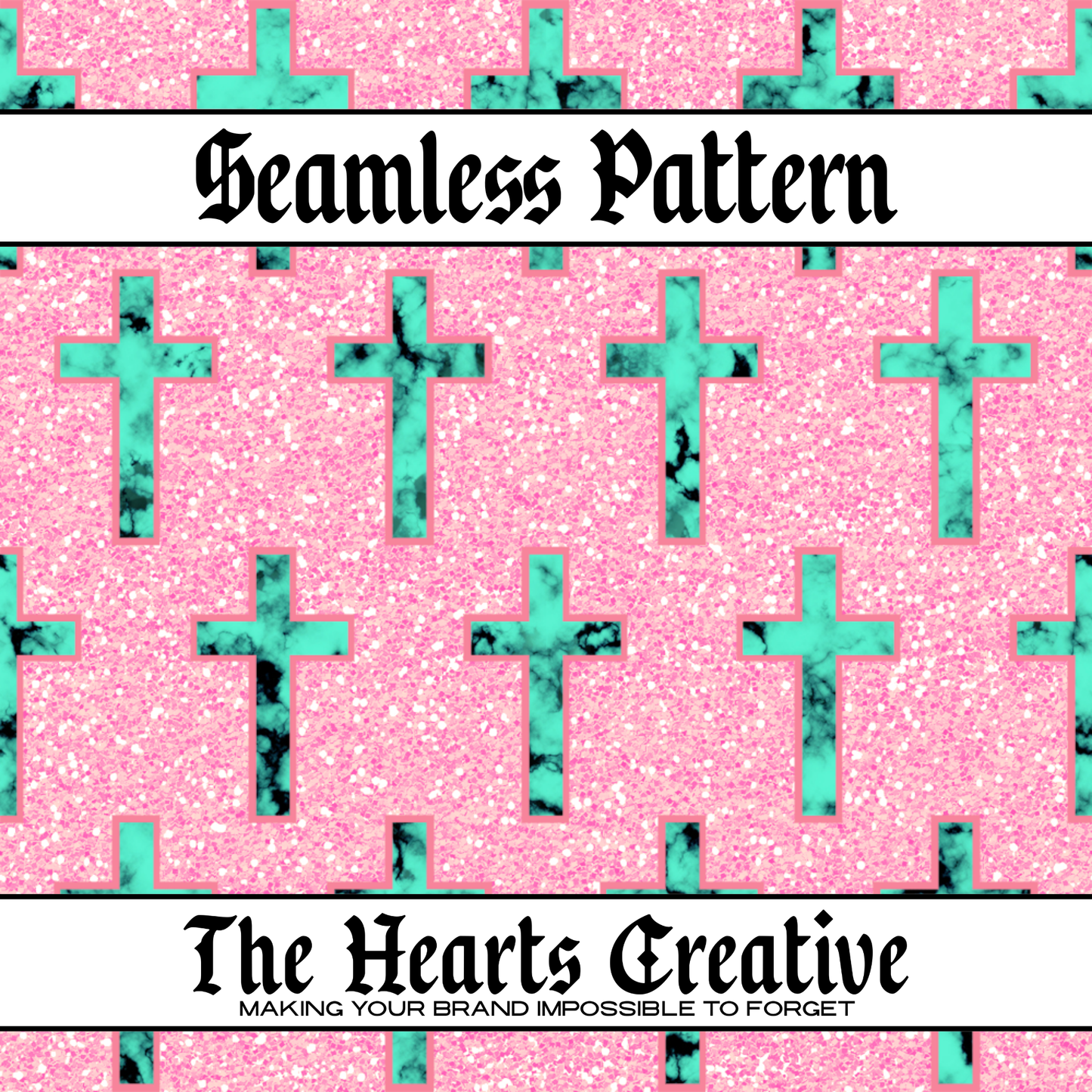 Turquoise Cross Pink Glitter Seamless Pattern