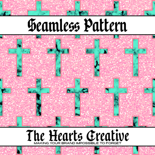 Turquoise Cross Pink Glitter Seamless Pattern