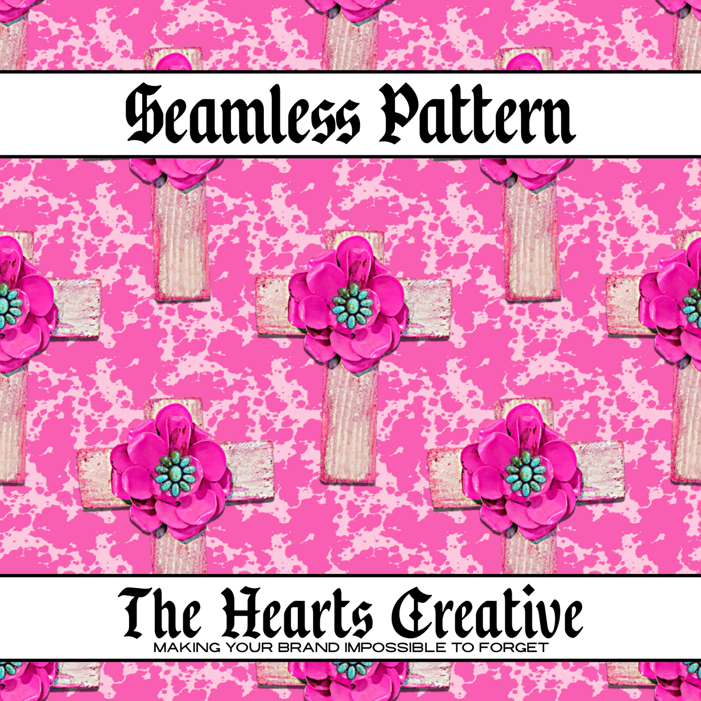 Pink Cowhide Floral Cross Seamless Pattern