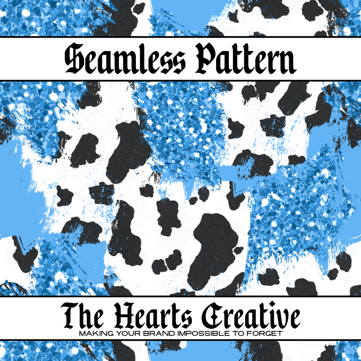 Blue Glitter Cow Seamless Pattern