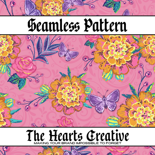 Pink Floral Butterfly Seamless Pattern