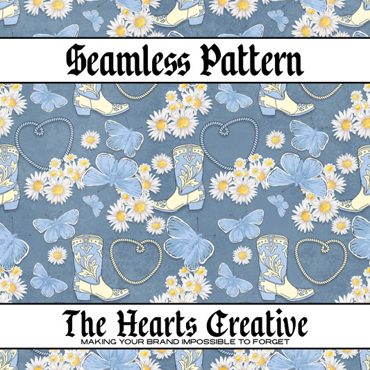 Navy Cowgirl Butterfly Seamless Pattern