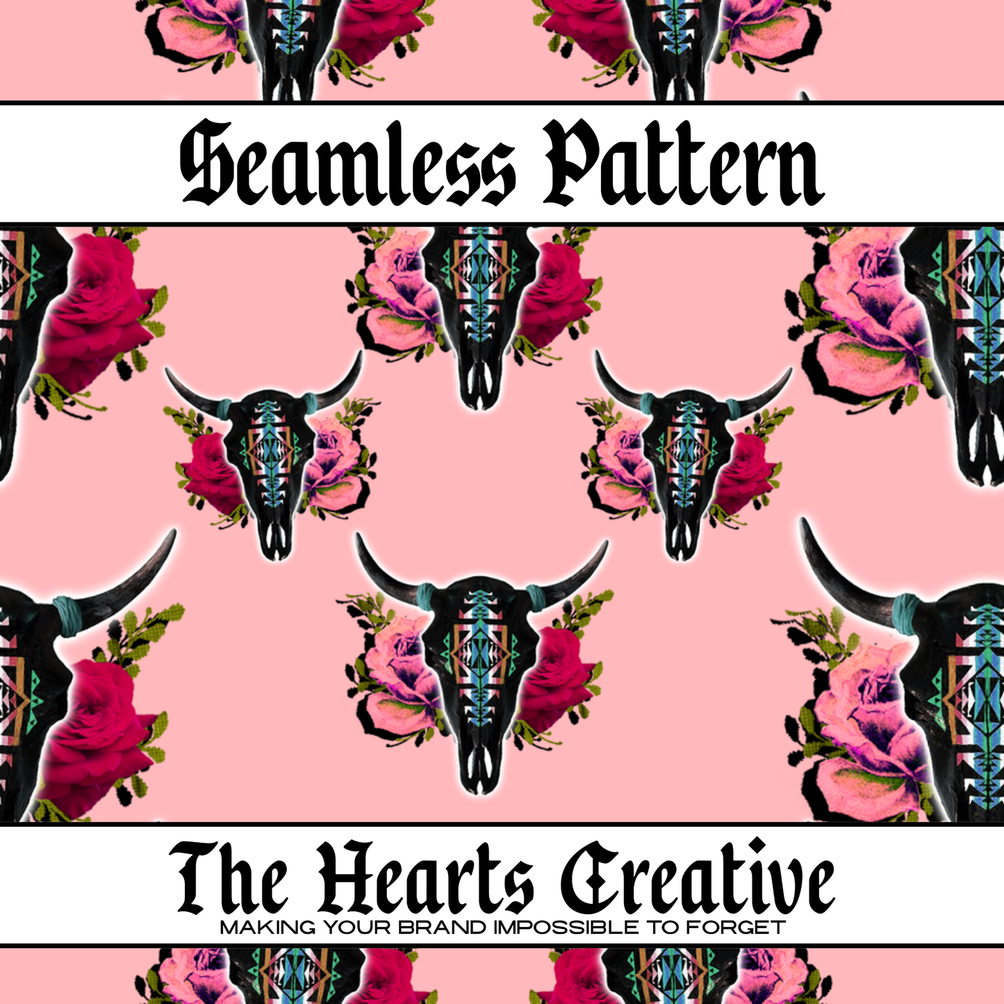 Pink Floral Aztec Skull Seamless Pattern