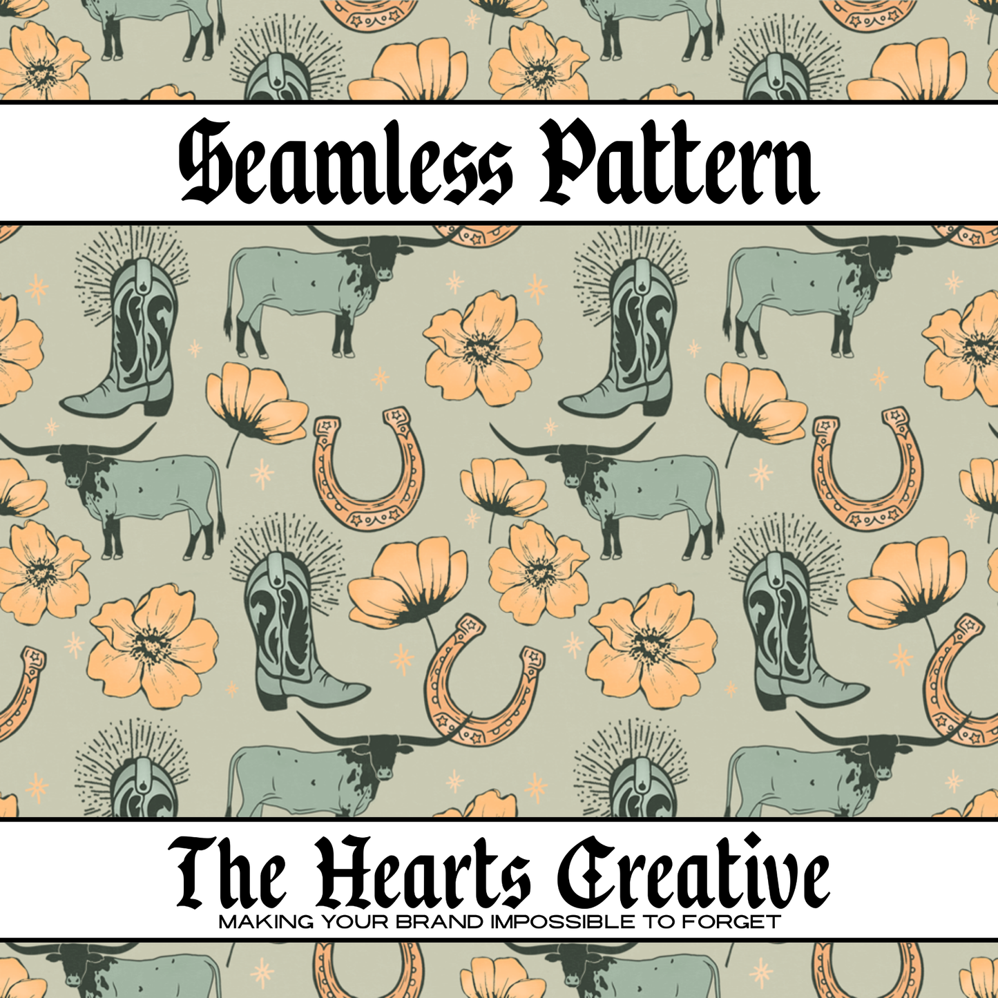 Teal & Yellow Cowgirl Seamless Pattern