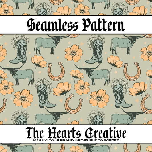 Teal & Yellow Cowgirl Seamless Pattern