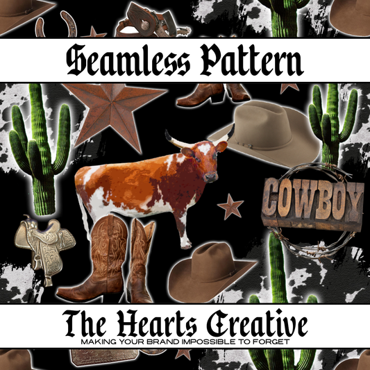 Cactus Cowboy Collage Seamless Pattern