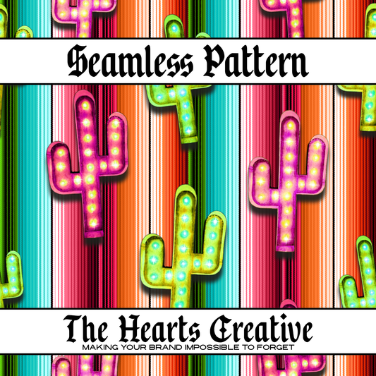 Neon Cactus Serape Seamless Pattern