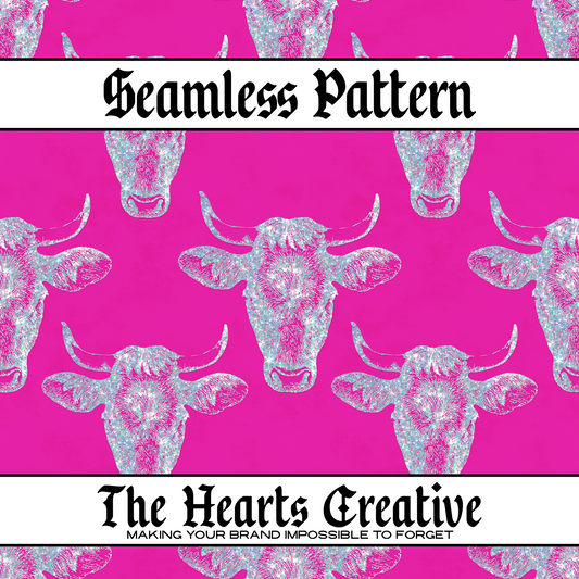 Pink Glitter Bull Seamless Pattern