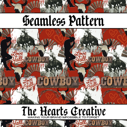 Cowboy Love Collage Seamless Pattern