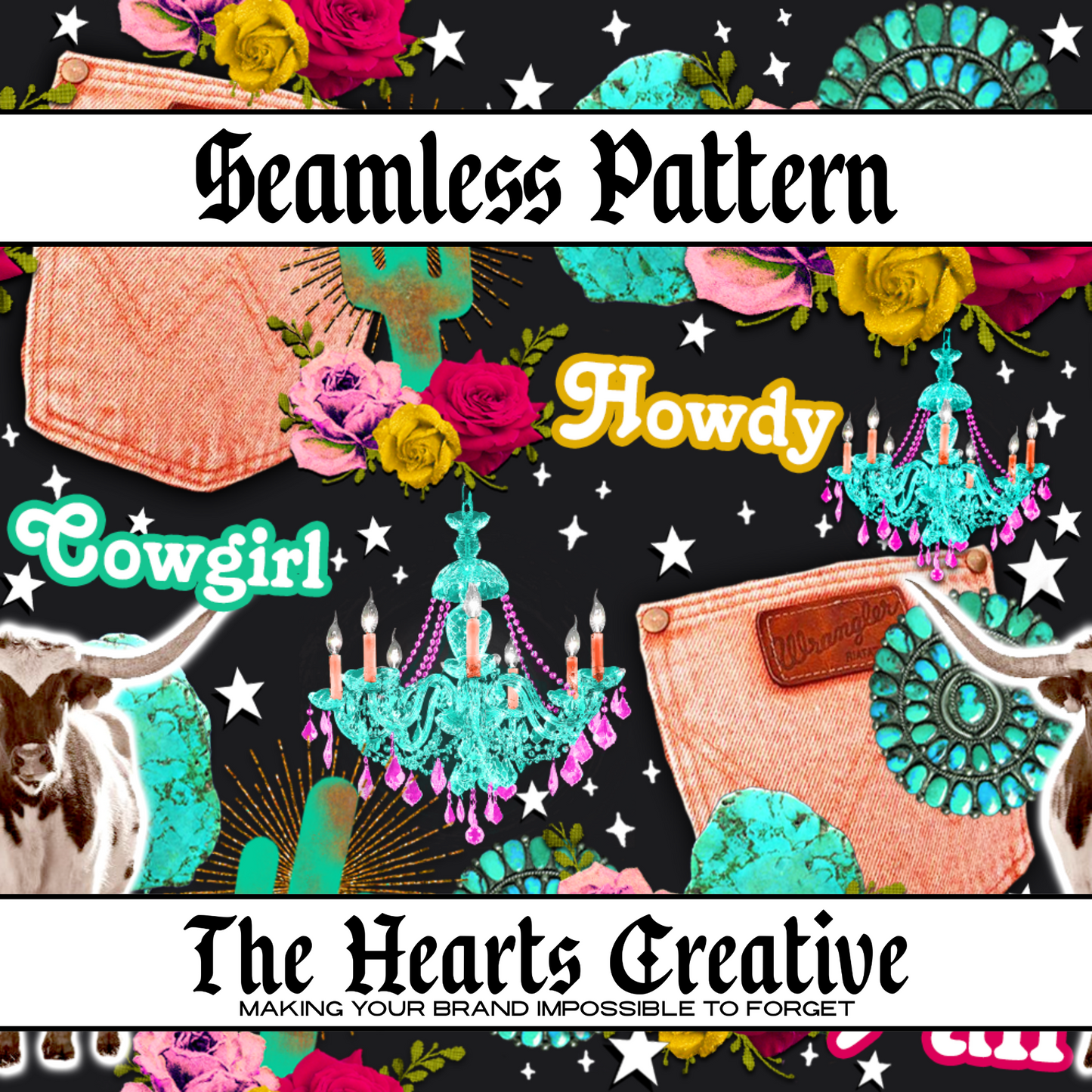 Neon Cowgirl Mix Seamless Pattern