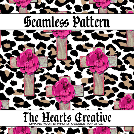 Pink Floral Cross Leopard Seamless Pattern